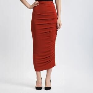 Alice + Olivia Burnt Orange Ruched Bodycon Midi Skirt Size M